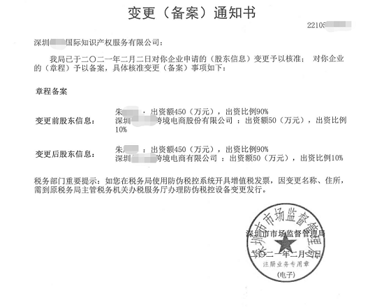 深圳前海某国际知识产权服务有限公司变更
